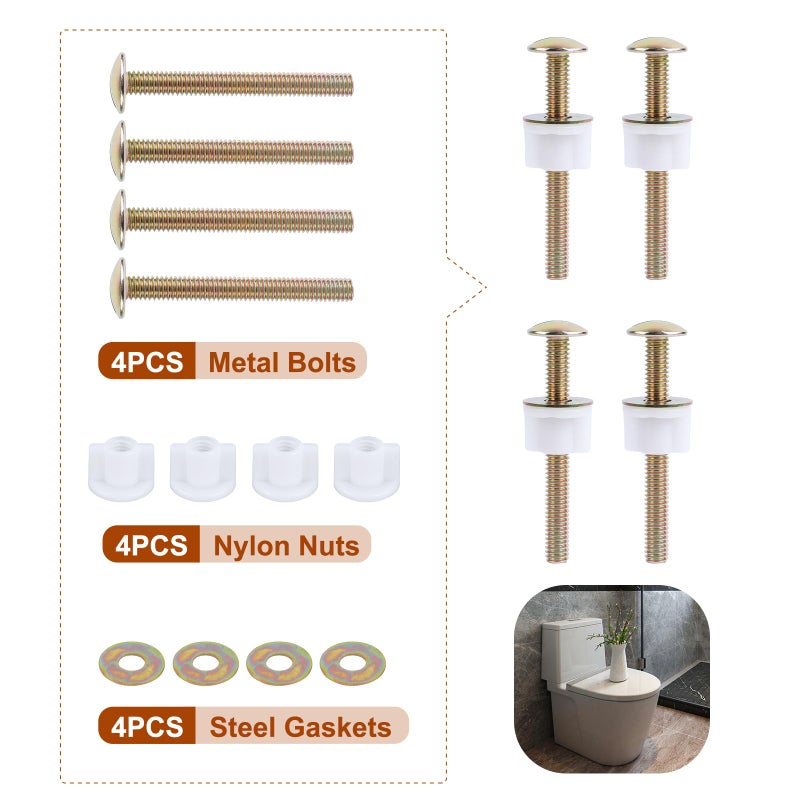 Syocsek 4 Pack Toilet Seat Hinge Bolt, Quick Fix Toilet Screws Replacement with Nuts Washers, No More Wiggle Toilet Seat Fastener Steel Toilet Screws for Top Toilet Seat Kohler TOTO, Syocsek - Image 4